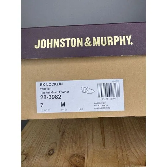 Johnston &amp; Murphy Boys BK Lock-in Venetian Leather Loafers Tan Size 7M