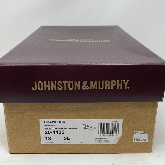 Johnston &amp; Murphy Crawford Venetian Loafer Black Tumbled FG Leather EEE WIDTH