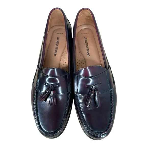 Johnston &amp; Murphy Men’s 13 M Maroon Slip On Loafers Tassel Leather Pre Flexed
