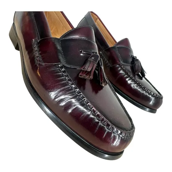 Johnston &amp; Murphy Men’s 13 M Maroon Slip On Loafers Tassel Leather Pre Flexed