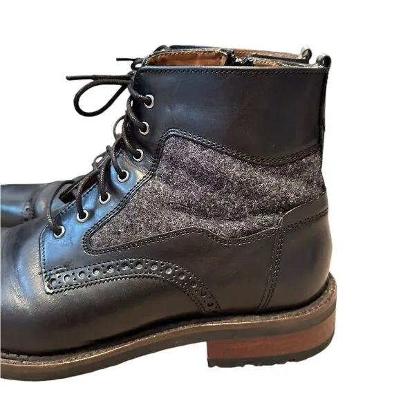 Johnston and Murphy JM 1890  Leather Wool Cap Toe Black Leather Boots | Size 8.5
