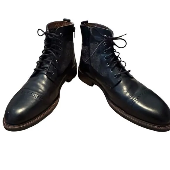 Johnston and Murphy JM 1890  Leather Wool Cap Toe Black Leather Boots | Size 8.5
