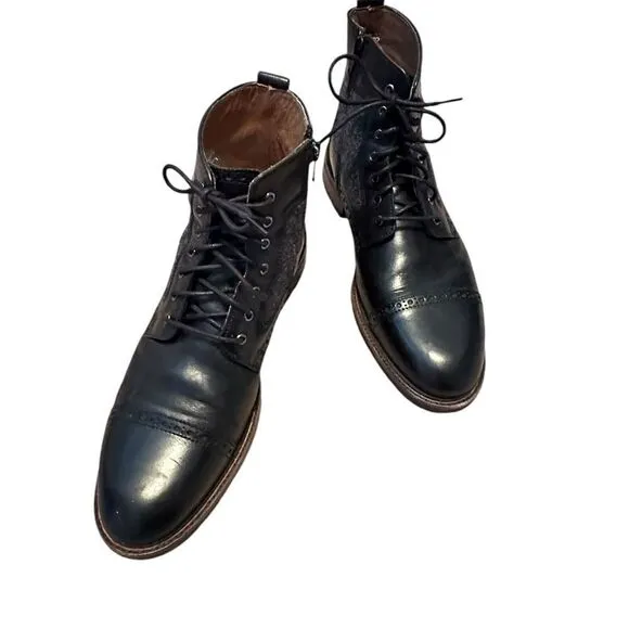 Johnston and Murphy JM 1890  Leather Wool Cap Toe Black Leather Boots | Size 8.5