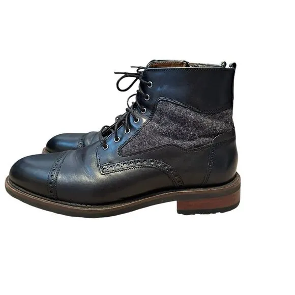 Johnston and Murphy JM 1890  Leather Wool Cap Toe Black Leather Boots | Size 8.5