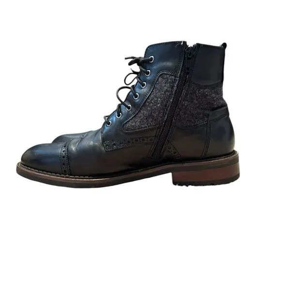 Johnston and Murphy JM 1890  Leather Wool Cap Toe Black Leather Boots | Size 8.5