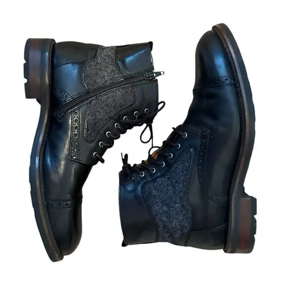 Johnston and Murphy JM 1890  Leather Wool Cap Toe Black Leather Boots | Size 8.5
