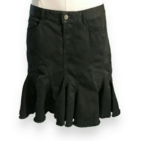 JOIE Black Vintage Cotton Pleated Miniskirt W/ Frayed Hem EUC!