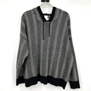 JOIE Women's Black &amp; White Chevron Long Sleeve Hooded Sweater Size 2x