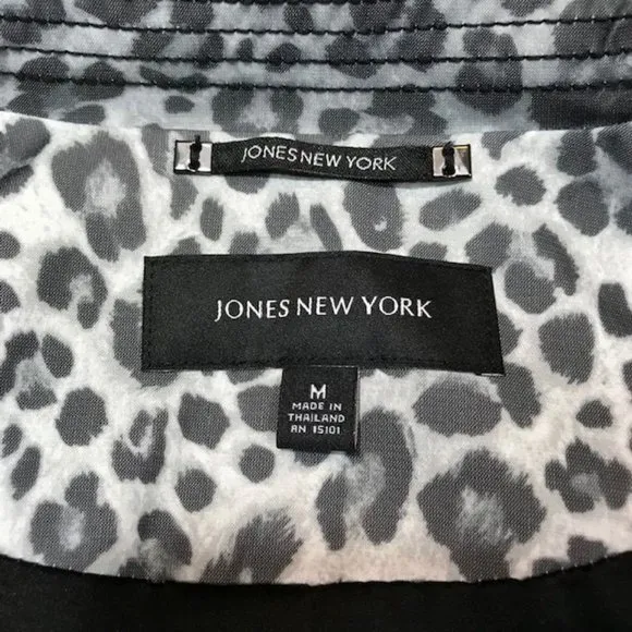 Jones New York Shades of Grey Leopard Faux Leather Tipped Trench Coat