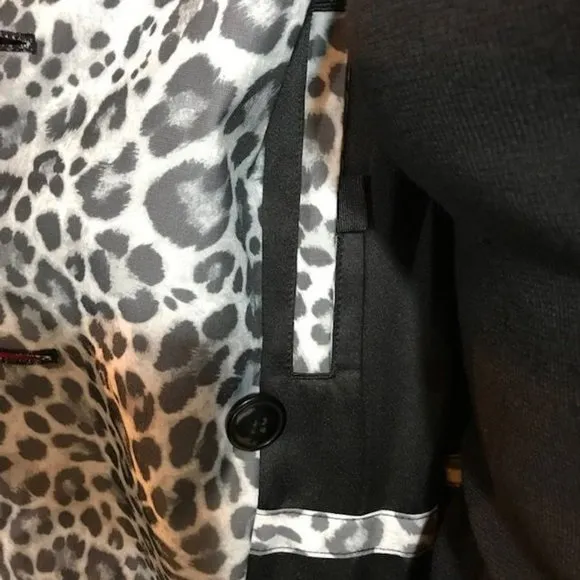 Jones New York Shades of Grey Leopard Faux Leather Tipped Trench Coat