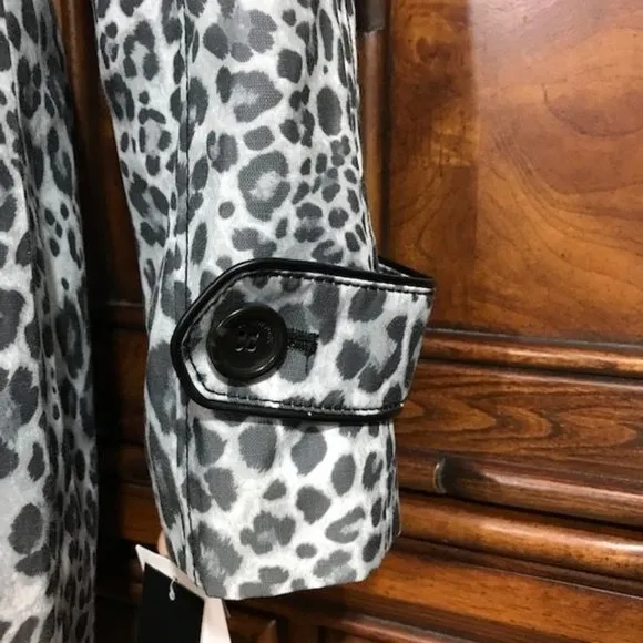 Jones New York Shades of Grey Leopard Faux Leather Tipped Trench Coat