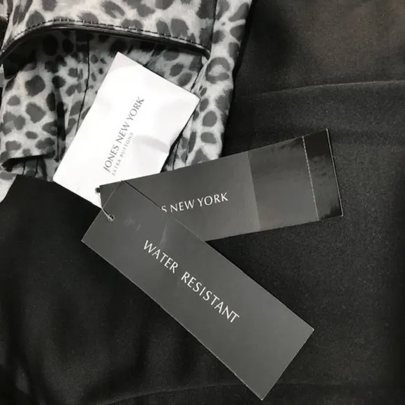 Jones New York Shades of Grey Leopard Faux Leather Tipped Trench Coat