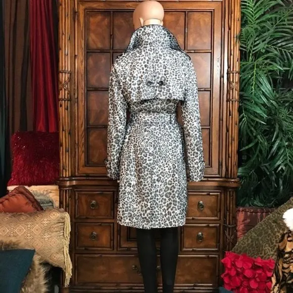 Jones New York Shades of Grey Leopard Faux Leather Tipped Trench Coat