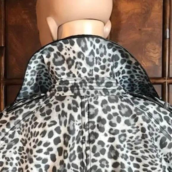 Jones New York Shades of Grey Leopard Faux Leather Tipped Trench Coat