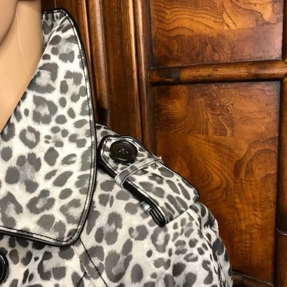 Jones New York Shades of Grey Leopard Faux Leather Tipped Trench Coat