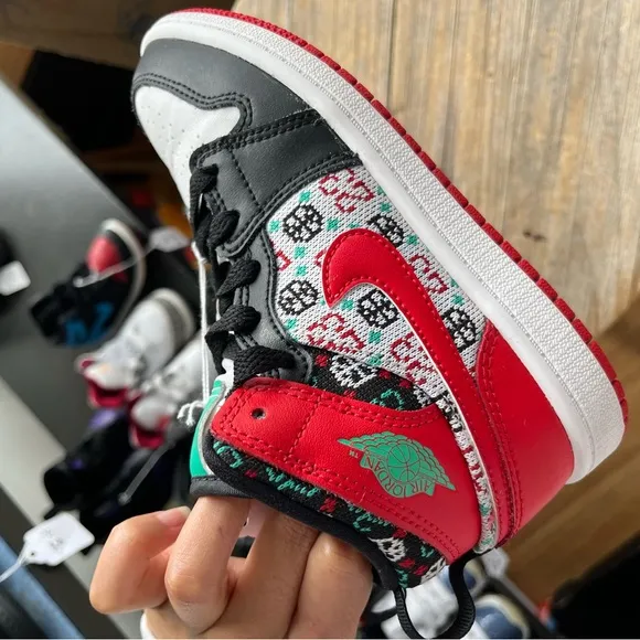 Jordan Black and Red Sneakers Mid-Top Basketball Style