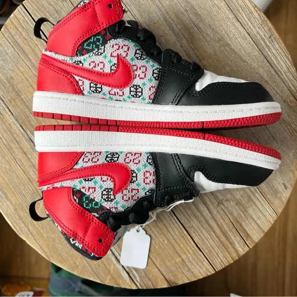 Jordan Black and Red Sneakers Mid-Top Basketball Style
