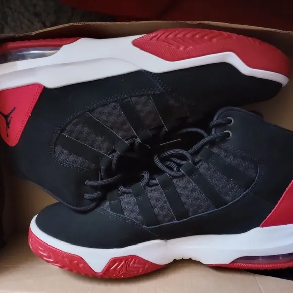 Jordan Black and Red Sneakers with Nubuck Upper