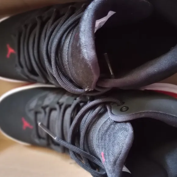 Jordan Black and Red Sneakers with Nubuck Upper