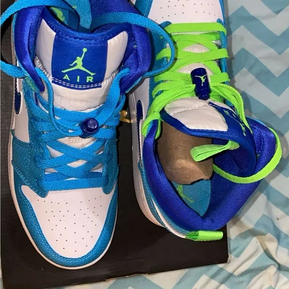 Jordan Blue and Green High-Top Sneakers