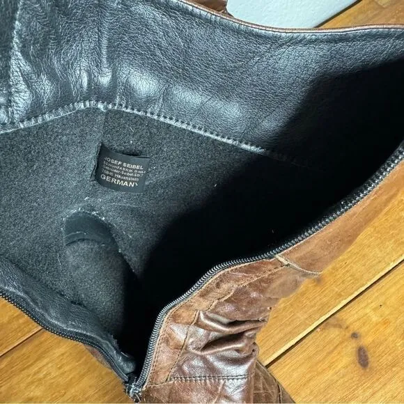 Josef Seibel brown leather ruched gathered mid calf heel boots size 39