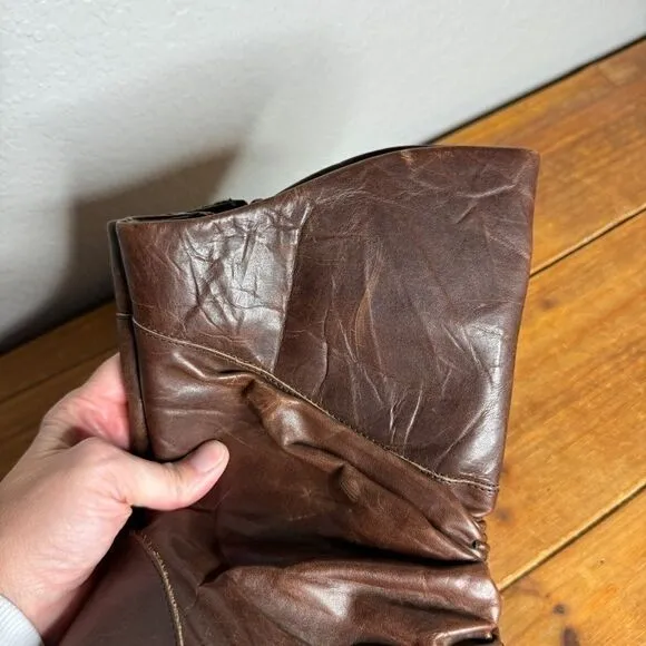 Josef Seibel brown leather ruched gathered mid calf heel boots size 39