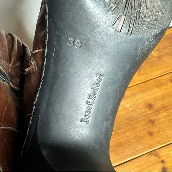 Josef Seibel brown leather ruched gathered mid calf heel boots size 39