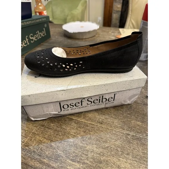 Josef Seibel Pippa Ballet Flat Womens Shoes‎ Size EU 40 US 9 Die Cut Black!!
