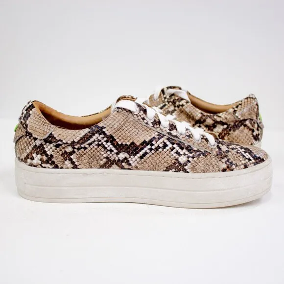 J/Slides Hilton Women's Platform Leather Snakeskin Print Sneakers Size 8.5