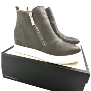 J/Slides Sky Leather Wedge Sneaker Boots Hidden Heel Zip Detail Gray Size 8.5‎