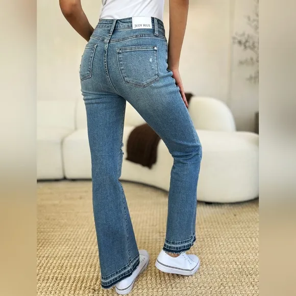 Just In!! Judy Blue Full Size Mid Rise Destroyed Hem Distressed Jeans