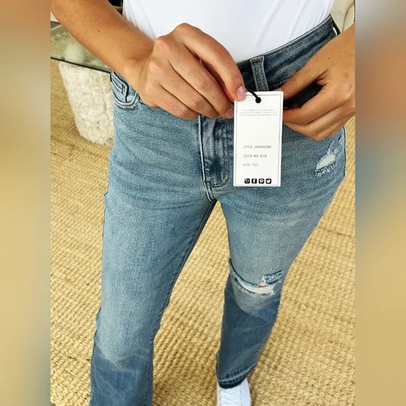 Just In!! Judy Blue Full Size Mid Rise Destroyed Hem Distressed Jeans
