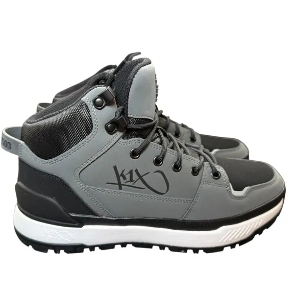 K1X FTX RUN Hiking Boots Mens 10 Gray Black White Trail Mid Sneakers 1993 Logo