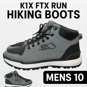 K1X FTX RUN Hiking Boots Mens 10 Gray Black White Trail Mid Sneakers 1993 Logo