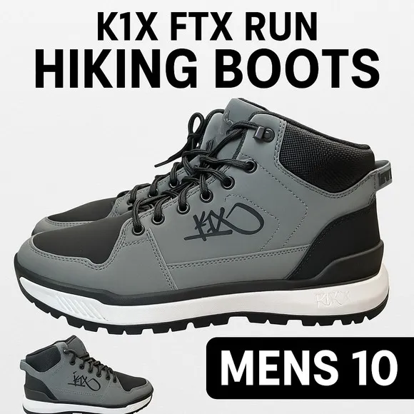 K1X FTX RUN Hiking Boots Mens 10 Gray Black White Trail Mid Sneakers 1993 Logo