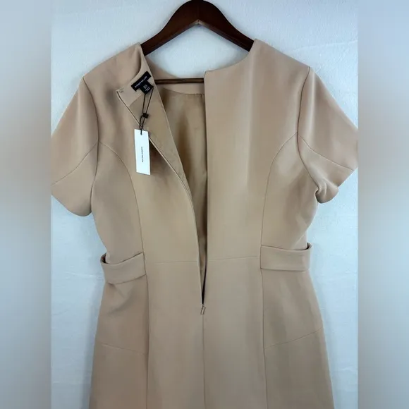 KAREN MILLEN Tailored Mini Dress Stretch Essential Waist Tab Button Camel NEW 12