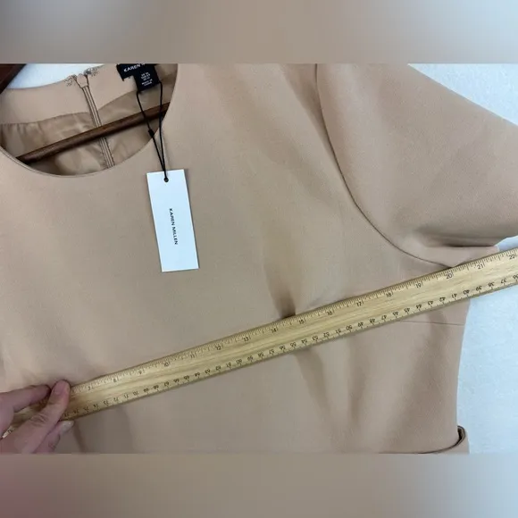 KAREN MILLEN Tailored Mini Dress Stretch Essential Waist Tab Button Camel NEW 12