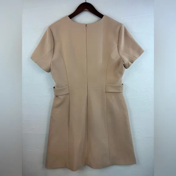 KAREN MILLEN Tailored Mini Dress Stretch Essential Waist Tab Button Camel NEW 12