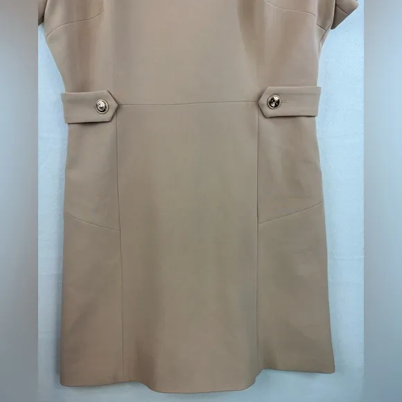 KAREN MILLEN Tailored Mini Dress Stretch Essential Waist Tab Button Camel NEW 12