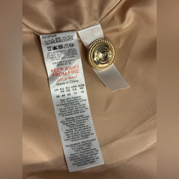 KAREN MILLEN Tailored Mini Dress Stretch Essential Waist Tab Button Camel NEW 12