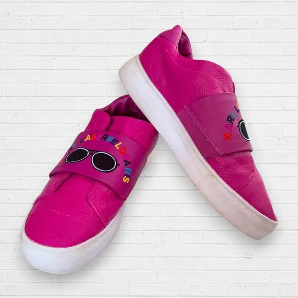 KARL LAGERFELD Clancee Hot Pink Slip On Embroidered Sunglasses Sneakers Womens 9