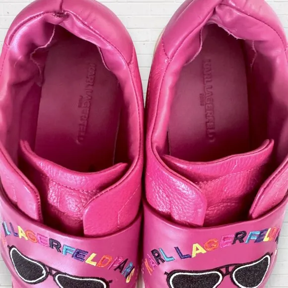KARL LAGERFELD Clancee Hot Pink Slip On Embroidered Sunglasses Sneakers Womens 9