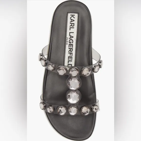 KARL LAGERFELD PARIS Belinda Embellished Clear Slide Sandal (Women) 9