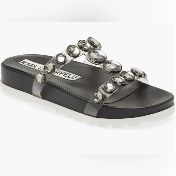 KARL LAGERFELD PARIS Belinda Embellished Clear Slide Sandal (Women) 9