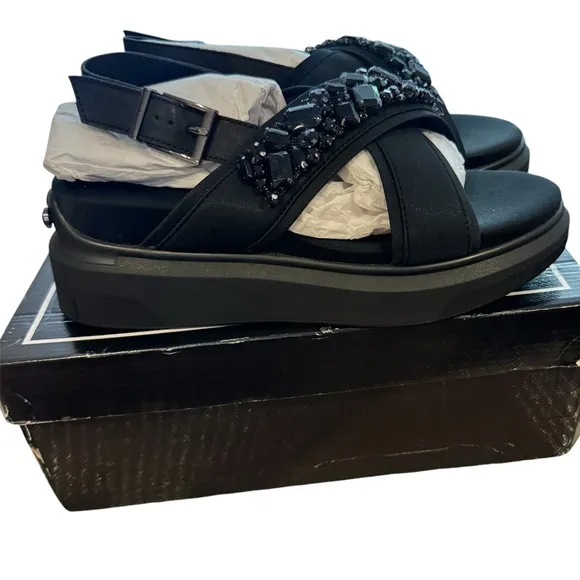 KARL LAGERFELD PARIS Talya Embellished Crisscross Sandals Size 10