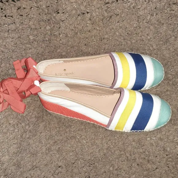 KATE SPADE-Leena-Rainbow-Leather/Ribbon Lace up Espadrilles