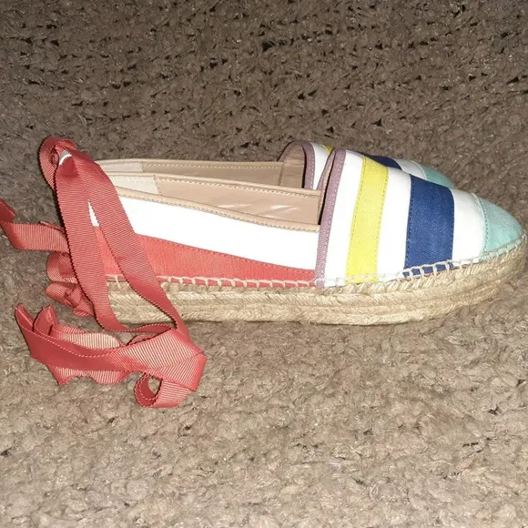 KATE SPADE-Leena-Rainbow-Leather/Ribbon Lace up Espadrilles
