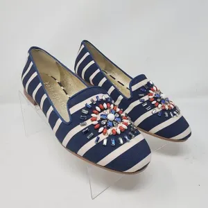 Kate Spade Loafers Womens 8 Blue  Striped Embellished New York Shoes