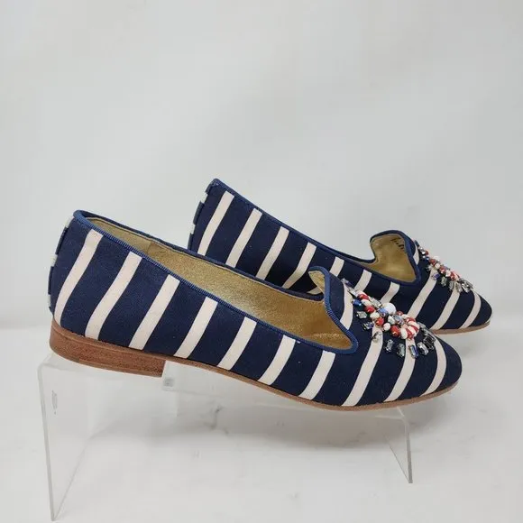 Kate Spade Loafers Womens 8 Blue  Striped Embellished New York Shoes