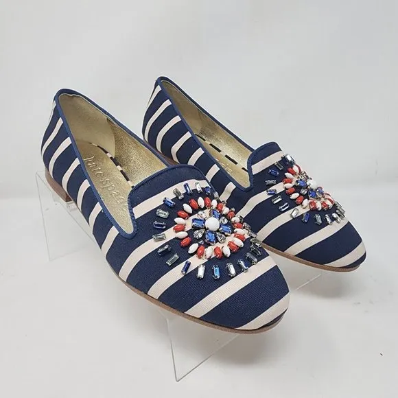 Kate Spade Loafers Womens 8 Blue  Striped Embellished New York Shoes